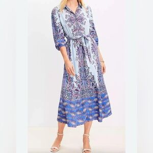 LOFT Elegant Blue Paisley Midi Dress